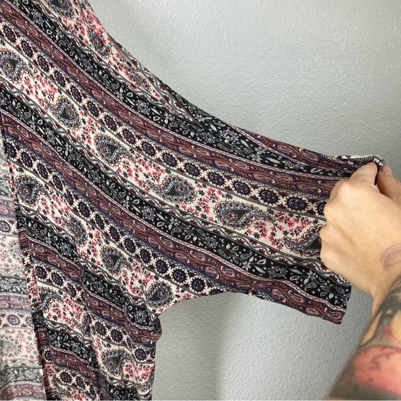 Mauve Anthropology Paisley Kimono Cardigan Medium Fringe Open Front Boho Brown - Picture 9 of 15